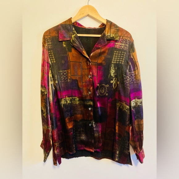 Vintage Vibrant Deco Satin Blouse - Picture 1 of 6